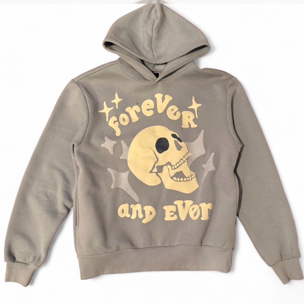 PacSun Taupe Crewneck Hoodie with Yellow Skull Graphic